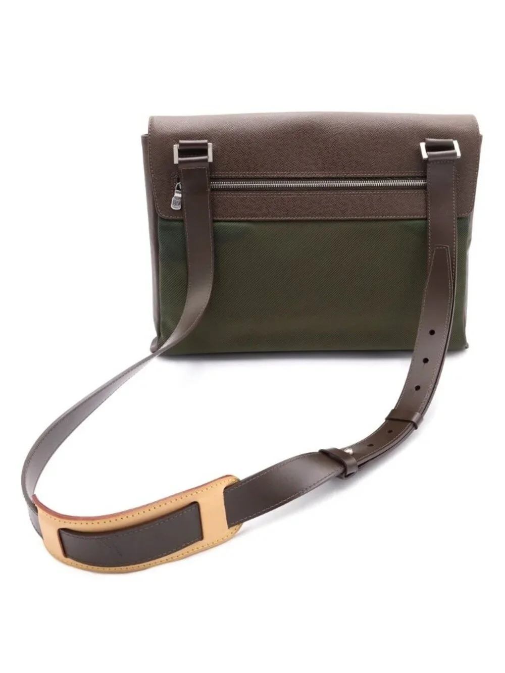 Louis Vuitton Sarah Tov GM Taiga Leather Canvas Shoulder Bag Brown Green